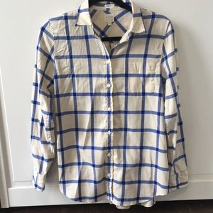 J Crew Factory button down plaid xs cream blue